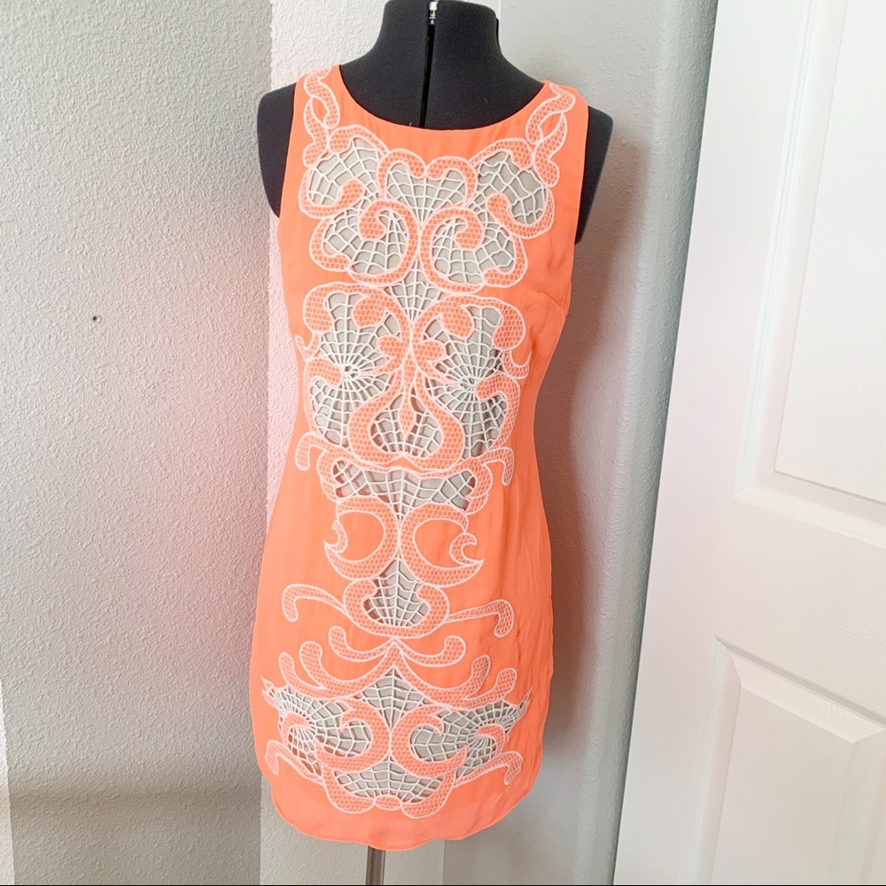 Gianni Bini backless lace neon peach white dress